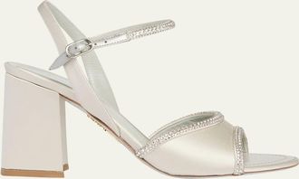 Rene Caovilla 80mm Satin Crystal Block-Heel Sandals