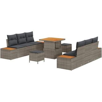 vidaXL Vidaxl - Conjunto De Sof&aacute; De Jard&iacute;n Con Coj&iacute;n 9 Pcs Gris Polirat&aacute;n