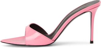 Generic Pink,6.5 UK,High Heel Mules for Women Slip On Open Pointed Toe Patent Leather Stiletto Pumps Formal Slingback Mule Sandals Dress Shoes