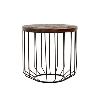 WOMO-DESIGN Womo-design Mesa Auxiliar Hecha A Mano Redonda &Oslash; 50x50cm Madera Antigua Metal Mesita Decorativa Marco Metalico Negro Para Sal&oacute;n Dise&ntilde;o Cesta Tabla Cen