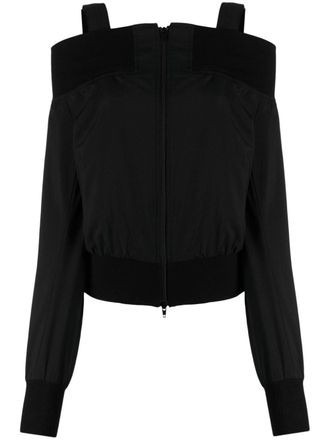 Yohji Yamamoto off-shoulder zip-up wool jacket - Nero