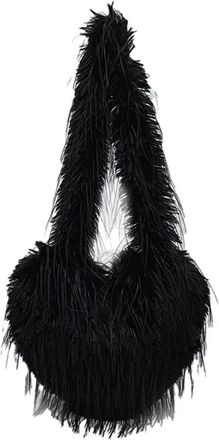 Generic Womens Plush Bags Long Plush Shoulder Bags Solid Candy Color Female Furry Crossbody Bag Heart Shape Womens Underarm Handbags(Black)