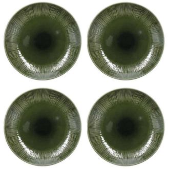Mikasa Jardin - Juego De Platos Llanos De 4 Piezas, Color Verde, Servicio Para 4, Juego De 4 Platos Llanos De Gres, Platos Redondos De 27 Cm, En Caja De Rega