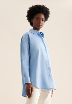 Seidensticker Longbluse SEIDENSTICKER, Damen, Gr. 3XL (46), blau, 100% Baumwolle, unifarben, oversize, ohne Ausschnitt, Blusen Longbluse, 1/1 Kragen Uni