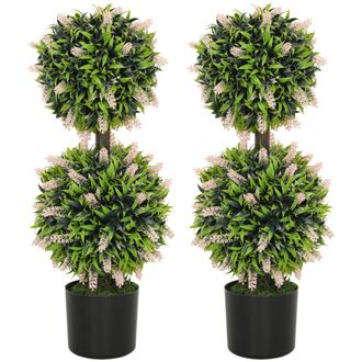 HOMCOM Set Of 2 Potted Artificial Plants With Lavender Flowers - Pink | TJ Hughes