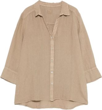 120% Lino Klassiek overhemd met kraag - Dames - Overhemden - Beige - M - Linnen - Overhemden