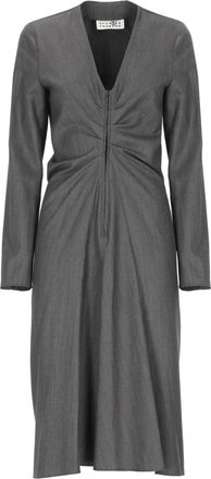 Maison Margiela Grey Tailored V-Neck Front Zip Midi Dress