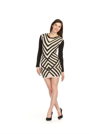 Papillon Chevron Sweater Dress With Lurex In Beige