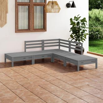 vidaXL Juego De Muebles De Jard&iacute;n 5 Piezas Madera Maciza De Pino Gris Vidaxl