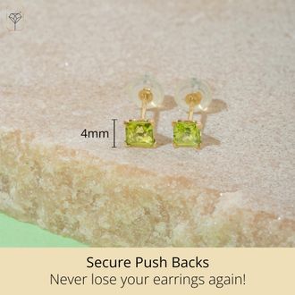 MAX + STONE 14k Yellow or White Gold 4mm Square Princess Cut Gemstone Stud Earrings