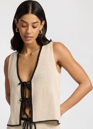 Onia Linen Knit Tie Front Tank Top in Birch/black at Nordstrom, Size X-Small