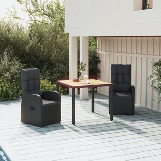 vidaXL Set Comedor De Jard&iacute;n 3 Pzas Con Cojines Rat&aacute;n Sint&eacute;tico Negro Vidaxl