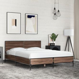vidaXL Vidaxl - Estructura Cama Madera Ingenier&iacute;a Metal Marr&oacute;n Roble 140x190 Cm