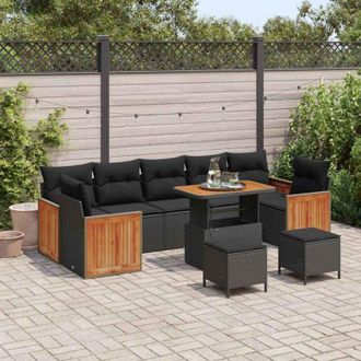 vidaXL Vidaxl - Conjunto De Sof&aacute; De Jard&iacute;n 10 Pcs Negro 90 X 55 X 71 Cm