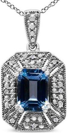 House of Brilliance Silver Blue Topaz and Diamond Accent Art Deco Style Pendant Necklace in White at Nordstrom