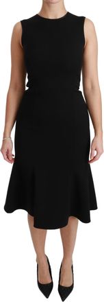 Dolce & Gabbana Womens Black Fit Flare Wool Stretch Sheath Dress - Multicolour - Size Small