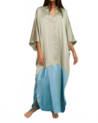Pitusa Satin Colorblock Kaftan Dress In Hushed Green