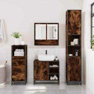 Berkfield Home Durable 3 Piece Bathroom Furniture Set Smoked Oak Engineered Wood in Brown