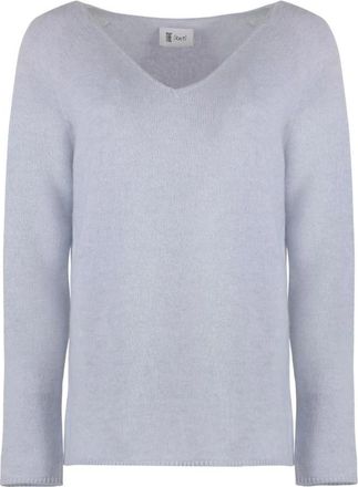 THE (ALPHABET) V-hals gebreide trui - Dames - Cashmere truien - Blauw - S - Katoen - Truien & Vesten