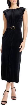 Maggy London Sleeveless Velvet Sheath Midi Dress in Black at Nordstrom Rack, Size 14