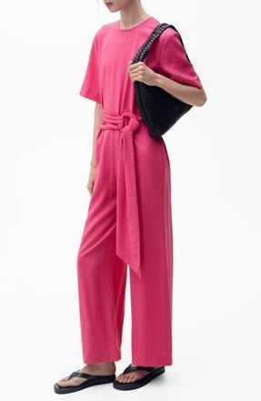 Mango Belted Wide Leg Jumpsuit in Fuchsia at Nordstrom Rack, Size Large
