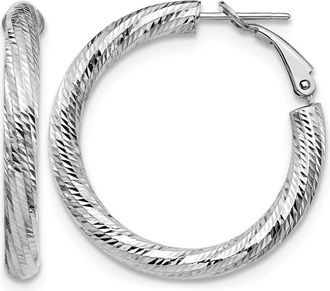 Diamond2Deal 14K White Gold 4x25 Round Omega Back Hoop Earrings