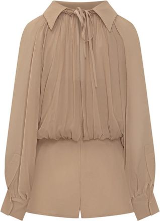 Marni Creponne Playsuit met Plooiing - Dames - Playsuits - Beige - XS - Jumpsuits & Playsuits