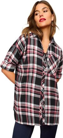 Roaman's Plaid Flannel Tunic in Black Coral Plaid at Nordstrom, Size 26