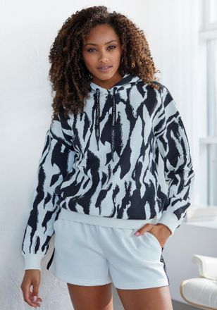 French Connection Hoodie FRENCH CONNECTION, Damen, Gr. 32/34, schwarz-weiss (schwarz, wei&szlig; gemustert), Sweatware, Obermaterial: 60% Baumwolle, 40% Polyester, l&auml;ssig ges