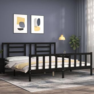 Berkfield Home Beautiful Bed Frame with Headboard Black 200x200 cm Solid Wood