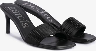 Pedro Garcia Midi heel slide in black satin crystals | Ilora | Spring Summer 26 |PEDRO GARCIA