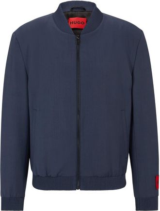 HUGO BOSS Hugo Mens Solid Patterned Ribbed Cuff Bomber Jacket in Medium Blue - Size X-Large