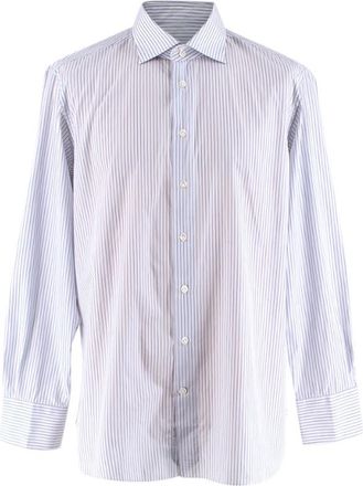 Emanuele Maffeis Blue/White Cotton Striped Tailored Shirt Size XL