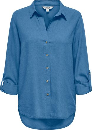 Only Hemdbluse ONLY ONLGOA 3/4 STRAP LINEN BL SHIRT CC PNT, Damen, Gr. XL, riviera, Web, Obermaterial: 70% Viskose, 30% Leinen, unifarben, loose fit Po-bed