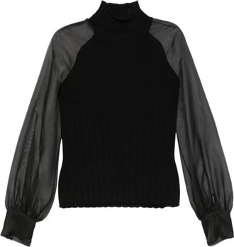 D.exterior Maglione a coste con maniche trasparenti - - Blouses & Shirts - Donna - Nero - S