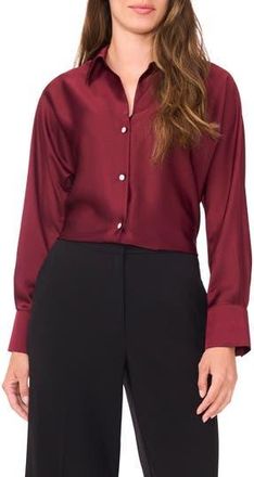 Halogen Charmeuse Button-Up Shirt in Burgundy at Nordstrom Rack, Size X-Small P