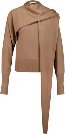 Ferragamo Beige Cashmere Trui met Sjaal Detail - Dames - Cashmere truien - Beige - L - Truien & Vesten