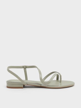 Charles & Keith Arden Wavy Strappy Toe-Ring Flat Slingback Sandals