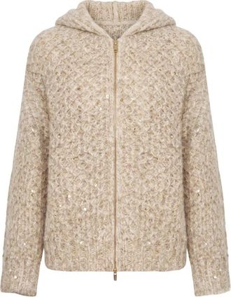 PESERICO Gebreide Cardigan met Capuchon - Dames - Vesten - Beige - S - Polyester - Truien & Vesten