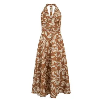 Max Mara Midi Dresses, female, Brown, Size: 2XS Bella Cotton Poplin Halter Dress