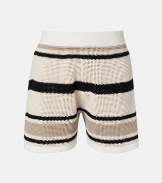 Brunello Cucinelli Open-knit striped cotton shorts