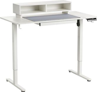 Beliani Escritorio De Altura Regulable El&eacute;ctrico Con Alfombrilla Para Rat&oacute;n Para Usar De Pie O Sentado Moderno 120 X 60 Cm Puerto Usb Tablero Y Patas Blancos 