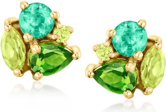 RS Pure by Ross-Simons Tonal Green Multi-Gemstone Earrings in 14kt Yellow Gold