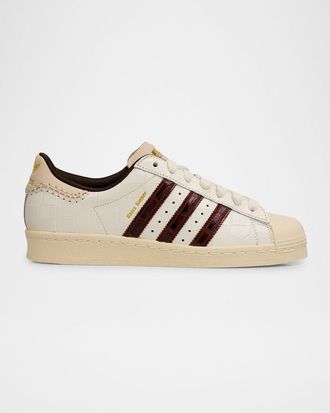 adidas Mens Superstar Croc-Embossed Leather Sneakers