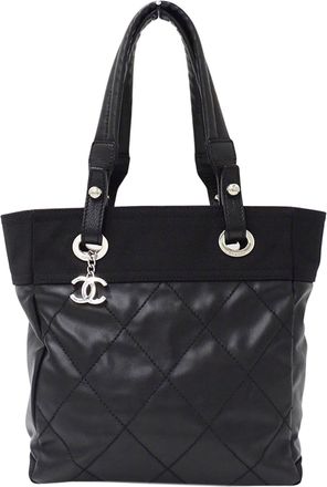 Chanel Black Coated Canvas Handbag Tote Bag (Pre-Owned)
