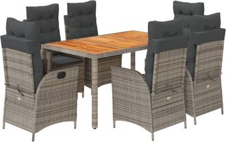 vidaXL Set Comedor Jard&iacute;n 7 Pzas Y Cojines Rat&aacute;n Sint&eacute;tico Gris Vidaxl