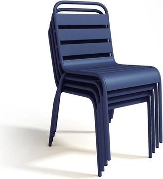VENTE-UNIQUE.COM Conjunto de mesa y sillas para jard&iacute;n acero azul oscuro
