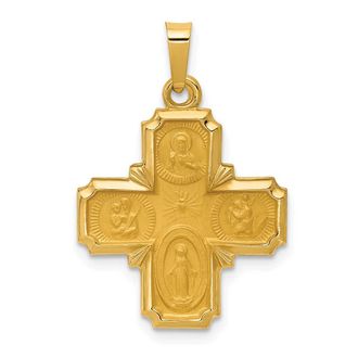 Diamond2Deal 14k Yellow Gold Polished and Satin Four Way Medal Hollow Pendant