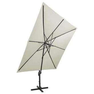 Berkfield Home Cantilever Umbrella with Pole & LED Lights Sand 300 cm in Beige