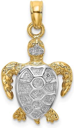 Diamond2Deal 14k Yellow Gold with White Rhodium Swimming Sea Turtle Charm Pendant